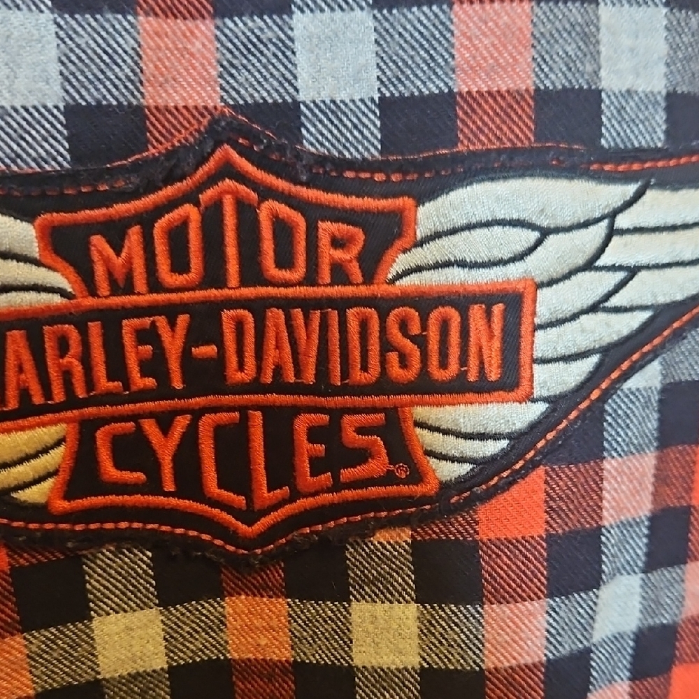 Harley-Davidson Plaid Pattern Checkered Button-Do… - image 10